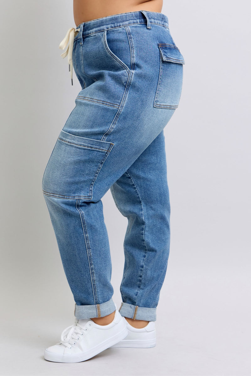 Judy Blue High Rise Cuffed Cargo Denim Jogger Womens Joggers