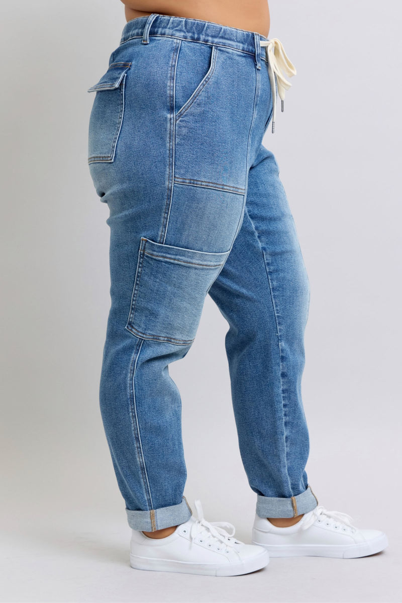 Judy Blue High Rise Cuffed Cargo Denim Jogger Womens Joggers