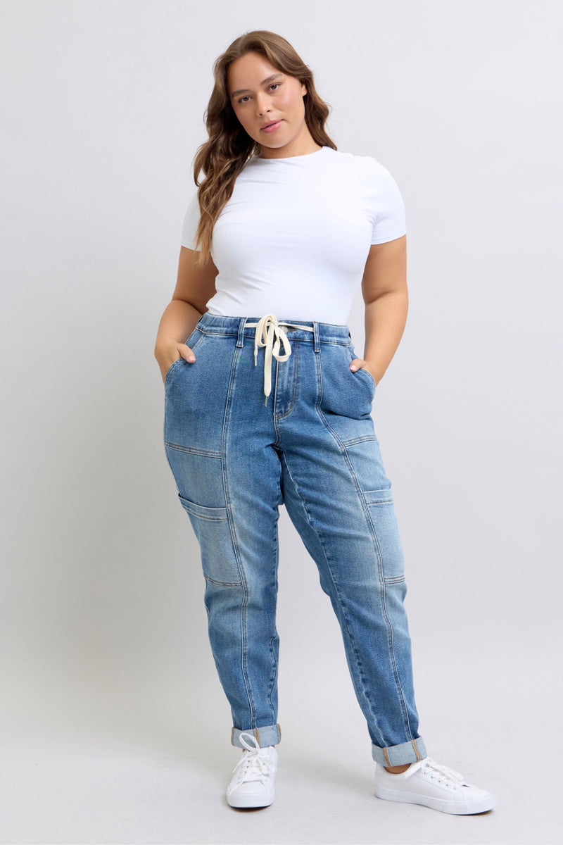 Judy Blue High Rise Cuffed Cargo Denim Jogger Womens Joggers