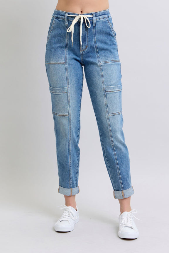 Judy Blue High Rise Cuffed Cargo Denim Jogger Womens Joggers