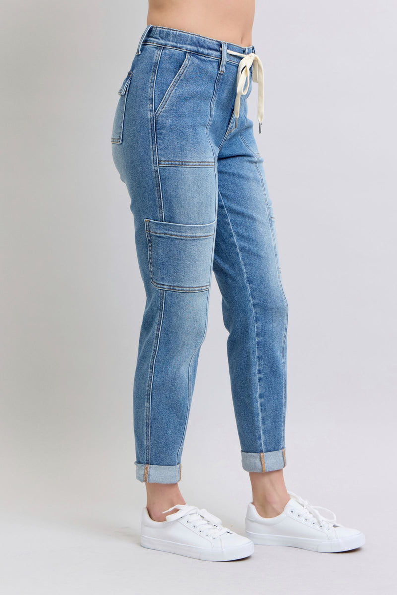 Judy Blue High Rise Cuffed Cargo Denim Jogger Womens Joggers