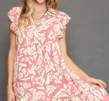 Umgee Two Tone Printed Ruffled Cap Sleeve Mini Dress Plus Size