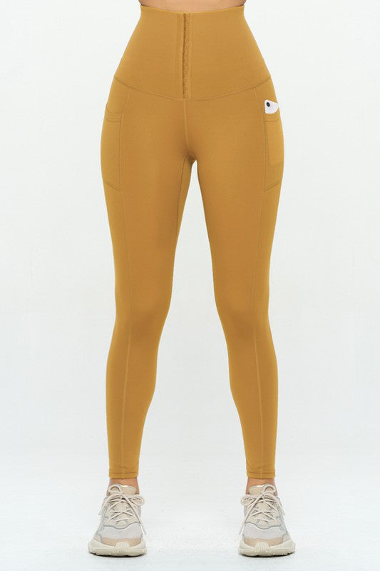 Corset leggings  Soft Body Shaper with Pockets Corset Leggings Mustard S 