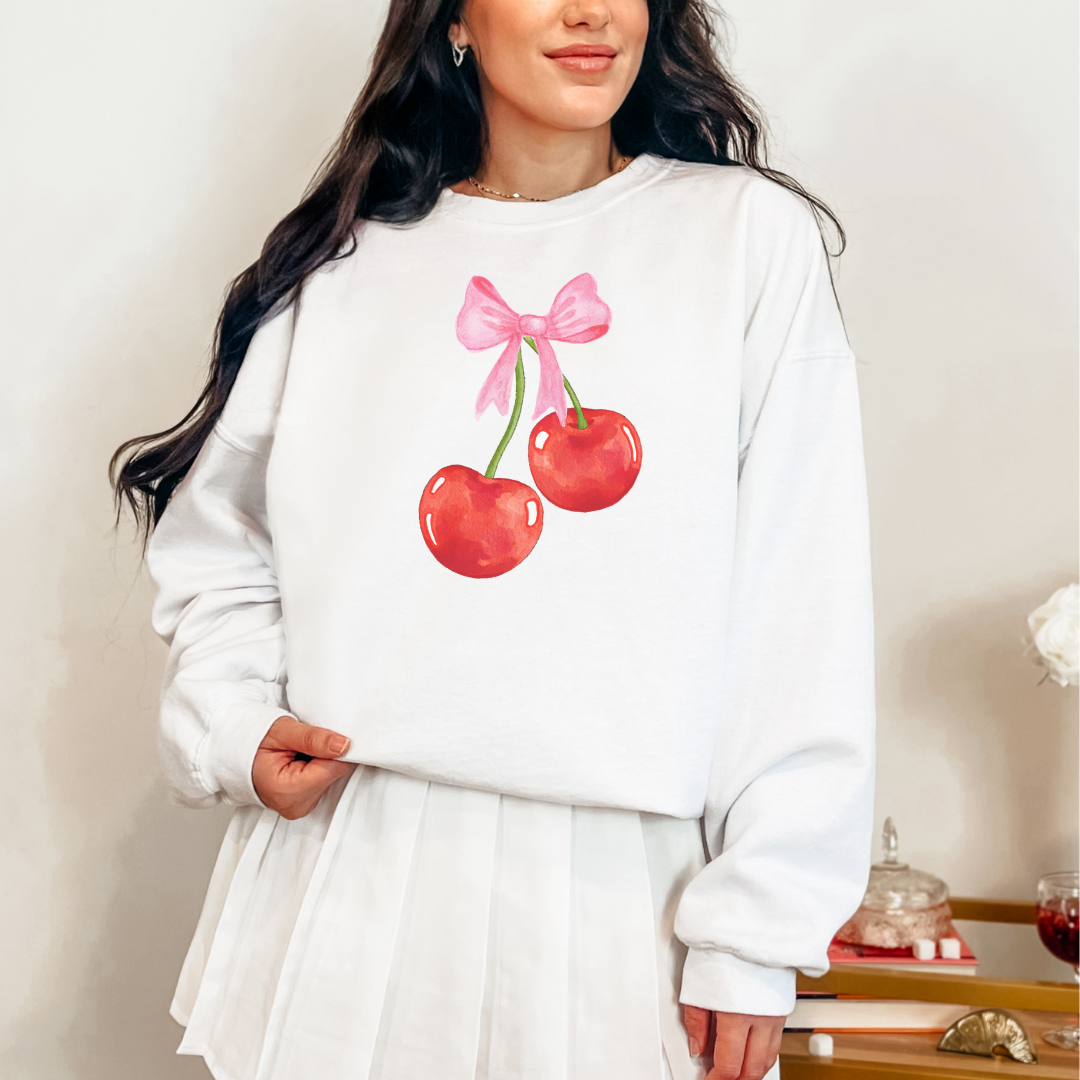 Cherry Bow Graphic Sweatshirt Womens