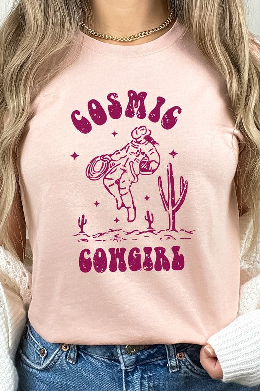 Cosmic Cowgirl Graphic Tee Womens Graphic T-shirt Heather Peach S 