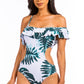 OPEN SIDED ONE PIECE BATHING SUIT WITH RUFFLED SHO    