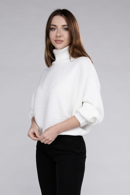 Viscose Dolman Sleeve Turtleneck Sweater Long Sleeve Blouse   