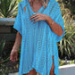 Cutout V-Neck Cover-Up with Tassel  Light Blue One Size 