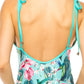 ONE PIECE BATHING SUIT FLORAL PRINT SHOULER TOP TI    