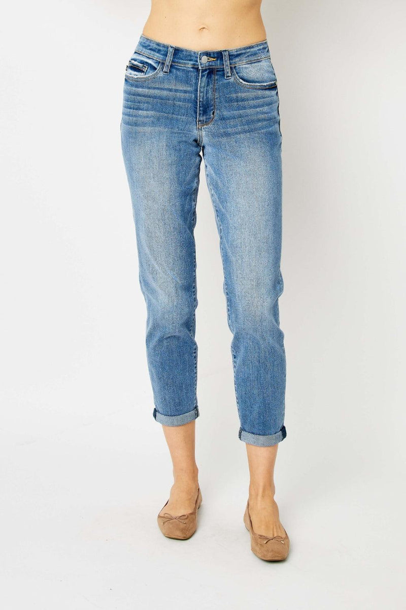 Judy Blue Cuffed Hem Slim Jeans - Three Mad Hatters Mercantile 