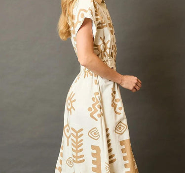 Umgee Abstract Print Elastic Waist Midi Dress Plus Size