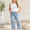 RFM Tummy Control High Waist Raw Hem Distressed Jeans