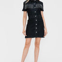 Bytos Embellished Button Down Short Sleeve Denim Dress