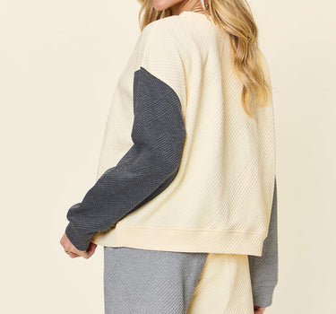 Double Take Contrast Drop Shoulder Top and Shorts Set