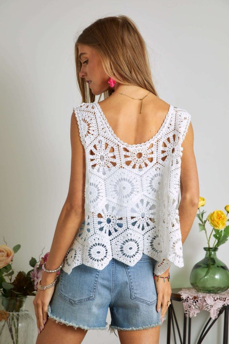 ADORA Crochet Wide Strap Knit Cover Up Crochet Cover Up