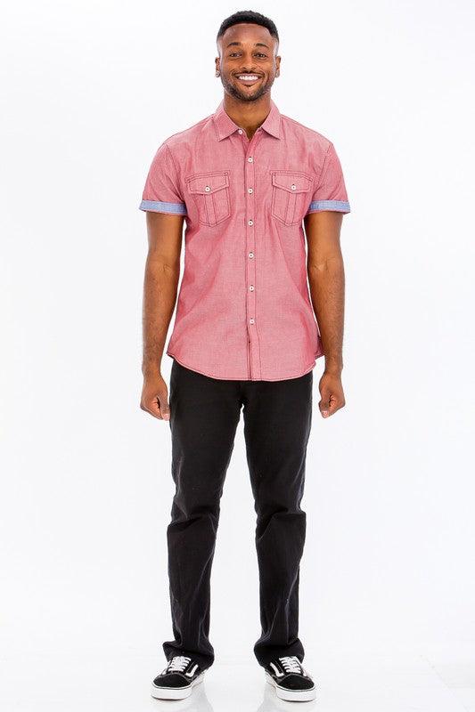 Men's Casual Short Sleeve Two Tone Shirts - Three Mad Hatters Mercantile 