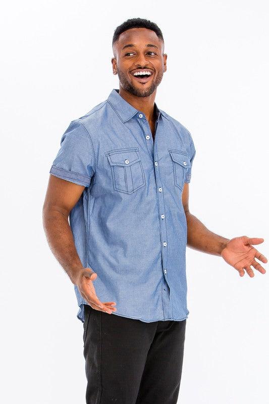 Men's Casual Short Sleeve Two Tone Shirts - Three Mad Hatters Mercantile 