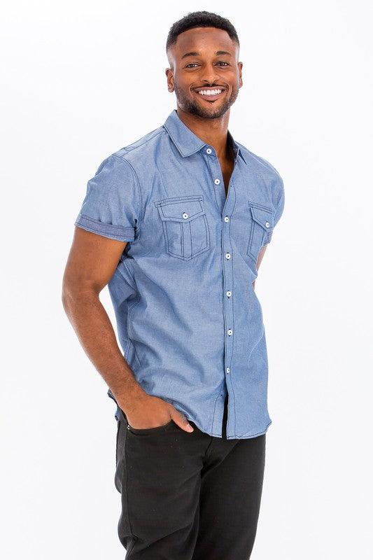 Men's Casual Short Sleeve Two Tone Shirts - Three Mad Hatters Mercantile 