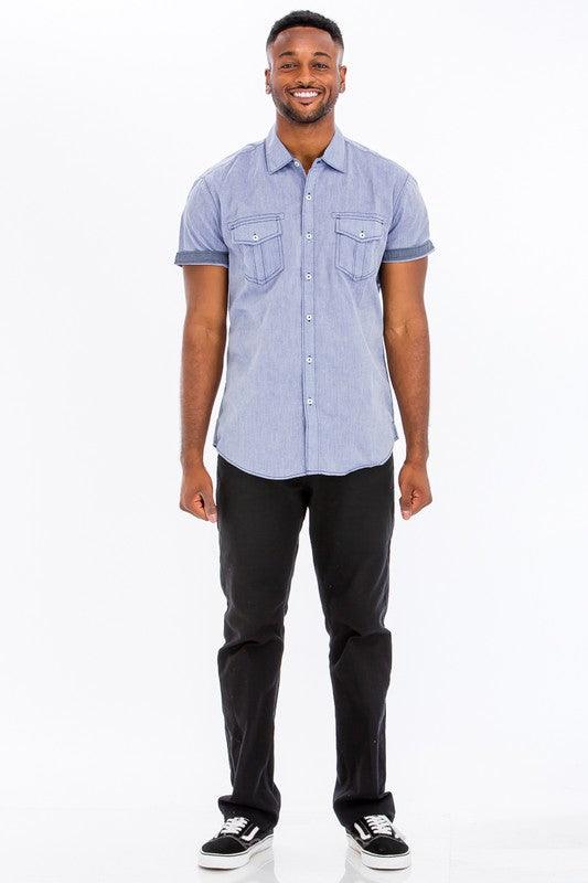 Men's Casual Short Sleeve Two Tone Shirts - Three Mad Hatters Mercantile 