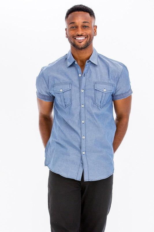 Men's Casual Short Sleeve Two Tone Shirts - Three Mad Hatters Mercantile 