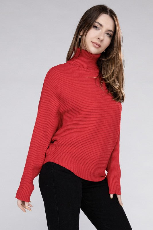 Viscose Dolman Sleeve Turtleneck Sweater Long Sleeve Blouse   