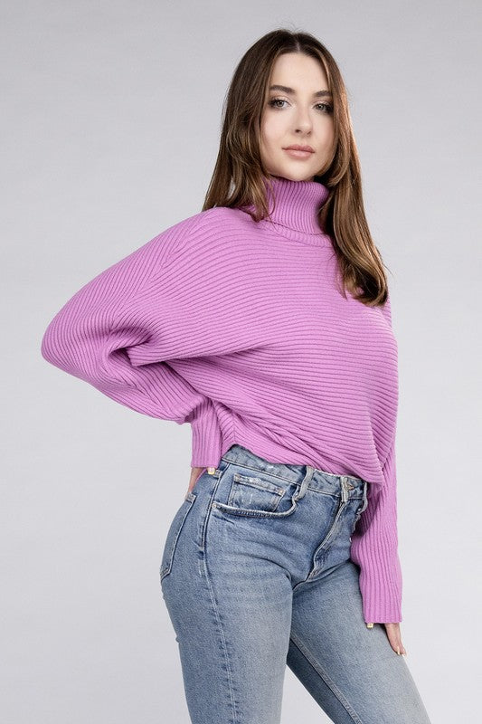 Viscose Dolman Sleeve Turtleneck Sweater Long Sleeve Blouse   