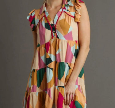 Umgee Button Detail Ruffle Sleeve Mini Dress Plus Size