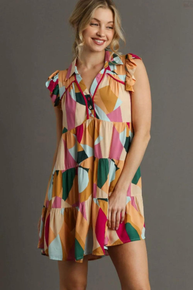 Umgee Button Detail Ruffle Sleeve Mini Dress Plus Size - Three Mad Hatters Mercantile 