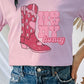 Howdy Honey XOXO Boots Valentines Graphic Tee Womens Graphic T-shirt Pink S 