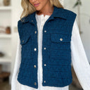 Double Take Pocketed Texture Snap Down Vest