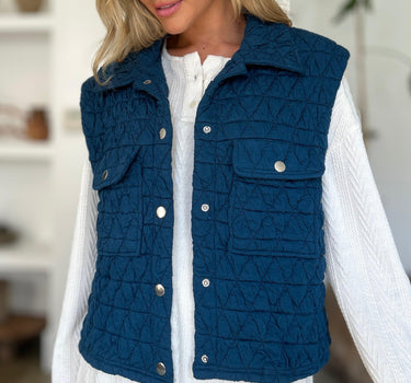 Double Take Pocketed Texture Snap Down Vest