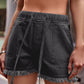 Drawstring Raw Hem Denim Shorts  Dark Gray S 