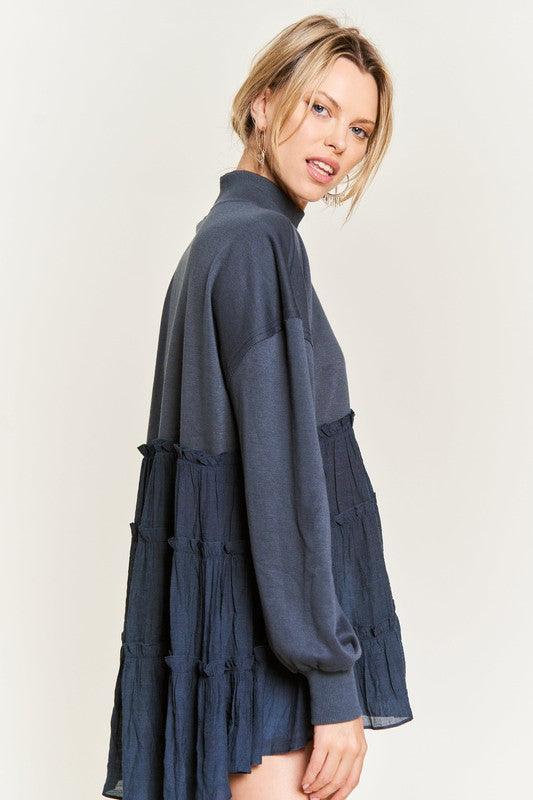 Cozy Chic- Mock Neck Tunic Knit Top - Three Mad Hatters Mercantile 
