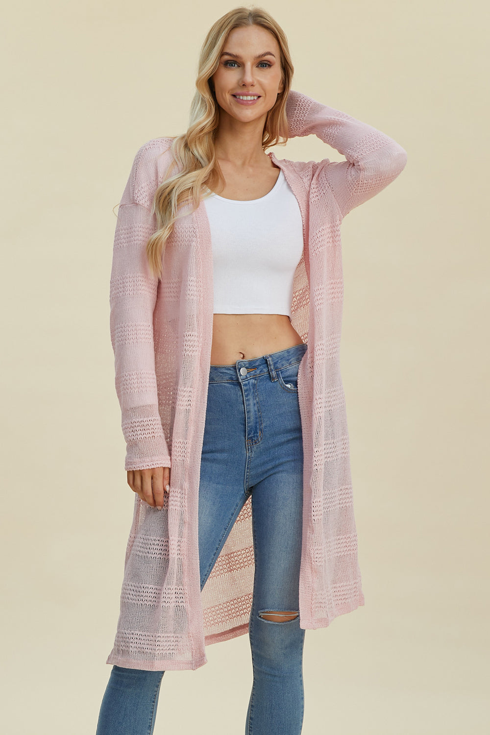 Double Take Open Front Longline Cardigan Cardigan