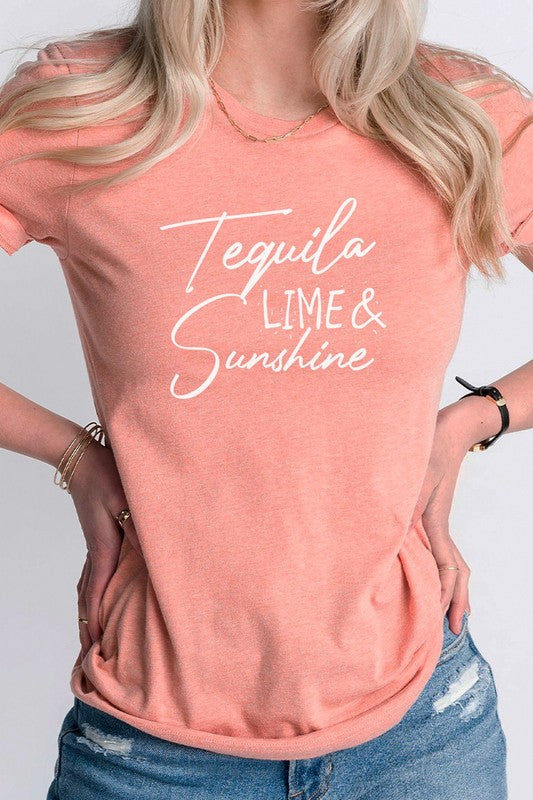 Tequila Lime and Sunshine Party Time Graphic Tee  Heather Sunset S 