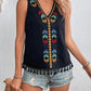 Printed V-Neck Tank w Tassels Womens Tank Tops   