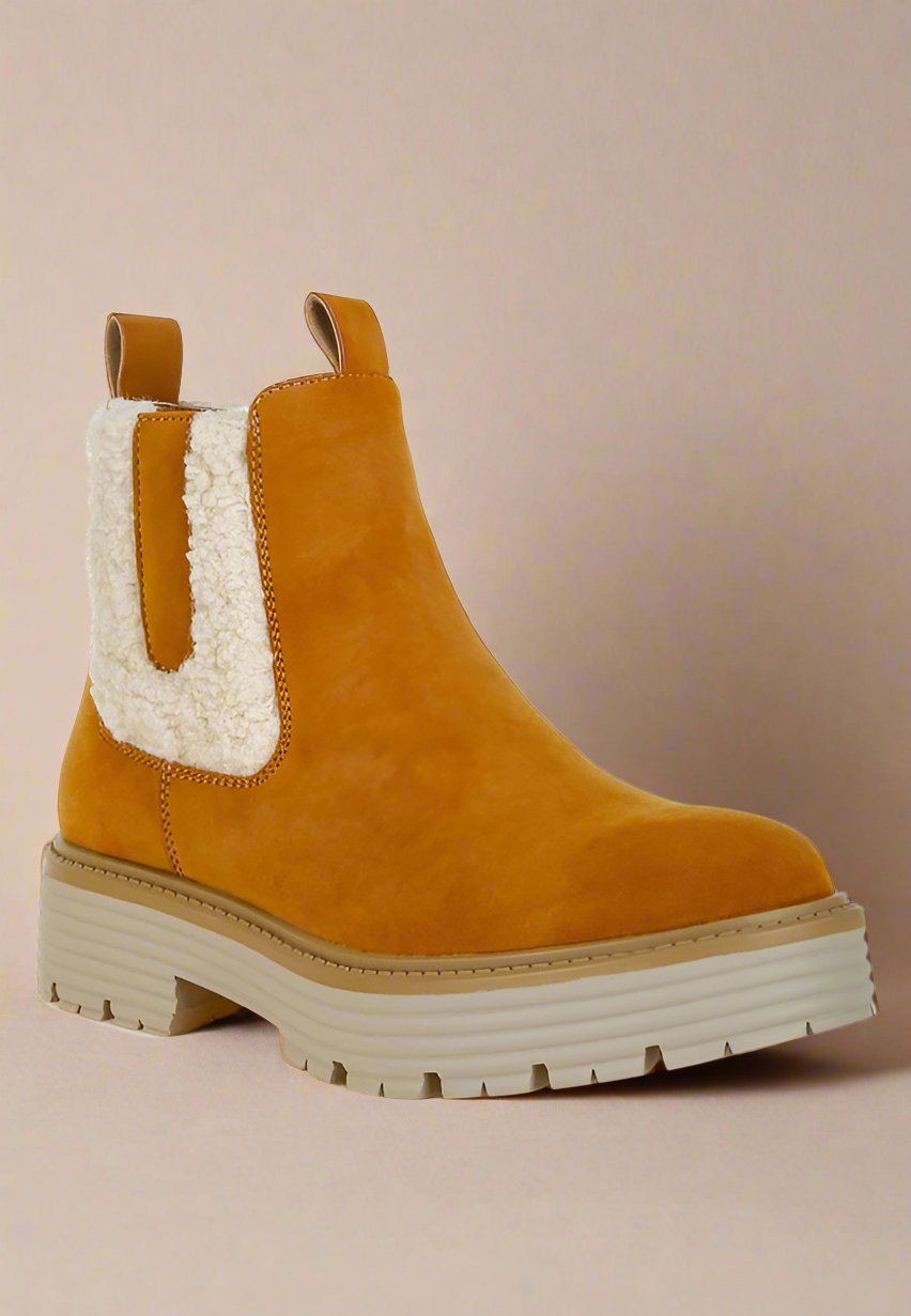 Mothman Faux Fur Detail Chunky Ankle Boots Faux Fur Detail Chunky Ankle Boots Tan US-5 / UK-3 / EU-36 
