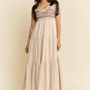 Davi & Dani Multi Contrast Smocked Bodice & Black Tie Straps