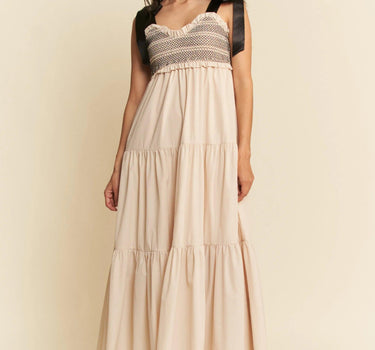 Davi & Dani Multi Contrast Smocked Bodice & Black Tie Straps