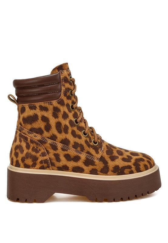Ujola High Ankle Leopard Print Suede Boots - Three Mad Hatters Mercantile 