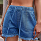 Drawstring Raw Hem Denim Shorts  Indigo S 