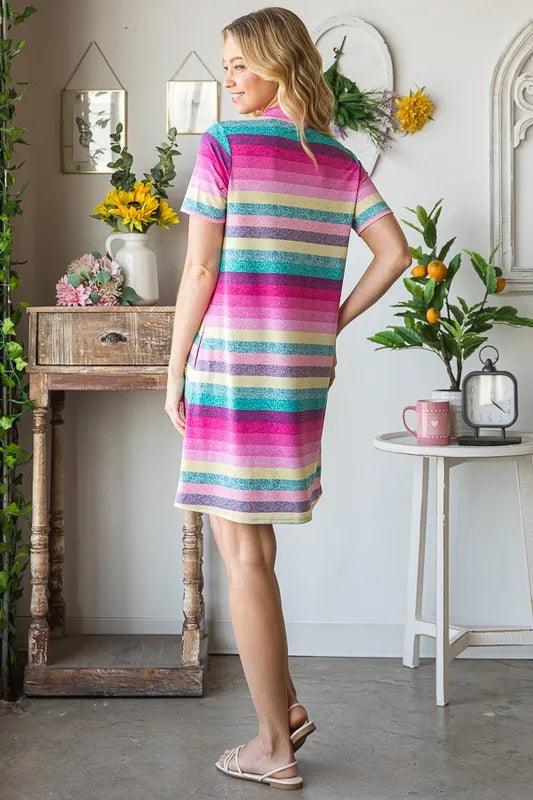 Heimish Striped Short Sleeve Mini Tee Dress Plus Size - Three Mad Hatters Mercantile 