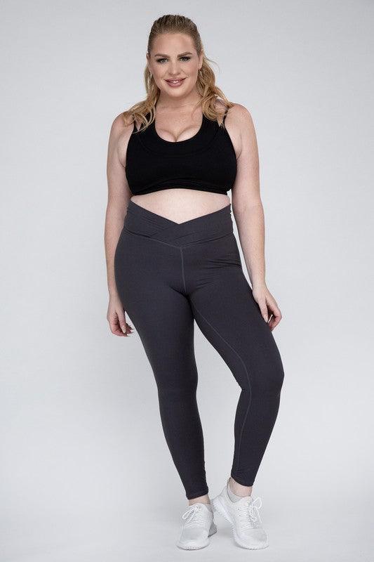 Plus Size V Waist Full Length Leggings - Three Mad Hatters Mercantile 