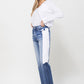 Super HIgh RIse Straight W/Side Blocking Panel Straight Leg Jeans   