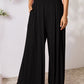 Double Take Full Size Smocked Wide Waistband Wide Leg Pants Womens Lounge Pants Black S 