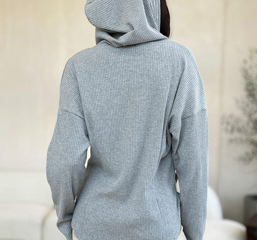 Culture Code Full Size Ribbed Zip Up Drawstring Hooded Jacket