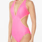 ONE-PIECE BATHING SUIT SIDE CUT-OUT WITH PRINTS ED  Hot Pink S 