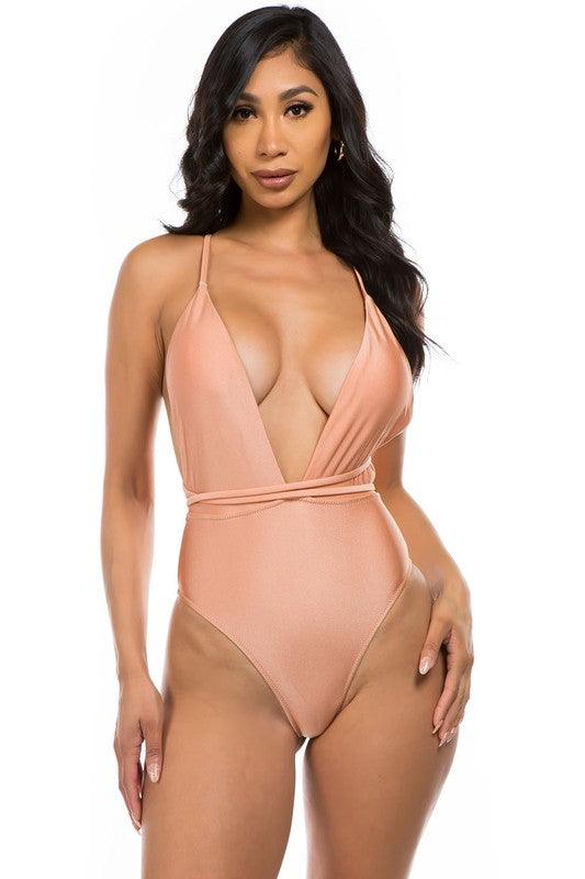 Sultry Waves: Crisscross Cut-Out One-Piece Swimsuit - Three Mad Hatters Mercantile 