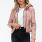 Snobbish Faux Leather Zip Up Drawstring Hooded Jacket Womens Jacket