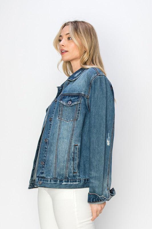 RISEN Distressed Button Up Jacket - Three Mad Hatters Mercantile 